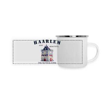 Haarlem Facade De Waag, Pays-Bas Dessin à la main - Mug panoramique émaillé - blanc - Devant