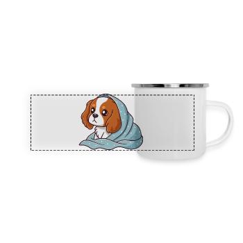 Beagle emmitouflé bleu - Mug panoramique émaillé - blanc - Devant
