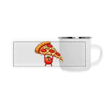 Le héros de la tomate soulève une part de pizza - Mug panoramique émaillé - blanc - Devant