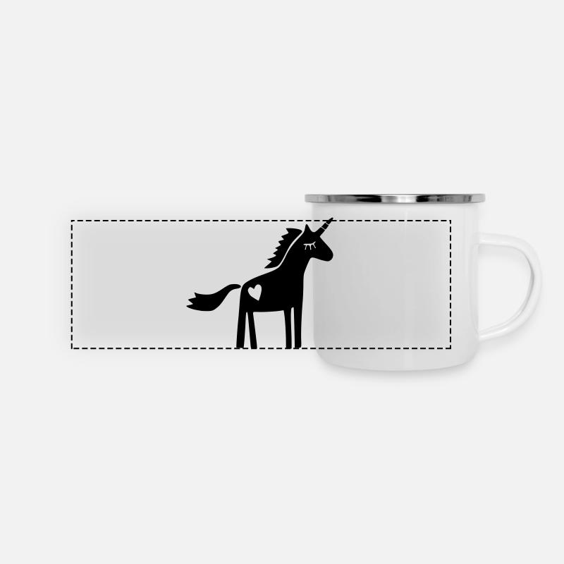 Einhorn Scherenschnitt - Panorama Emaille-Tasse - Weiß