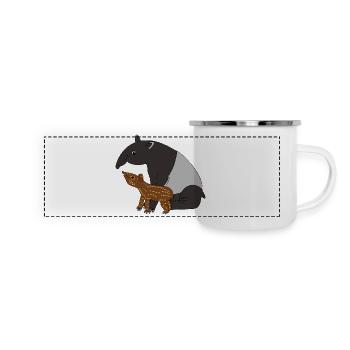Tapir Familie Mutter Kind Baby Geschenk - Panorama Emaille-Tasse - Weiß - Vorne