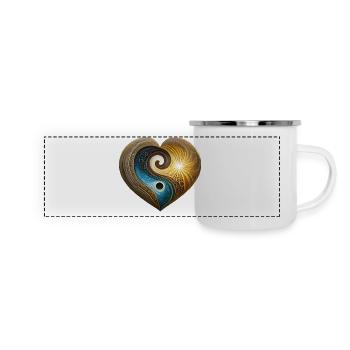 Herz Yin Yang Sonne Mond Lebensbaum - Panorama Emaille-Tasse - Weiß - Vorne
