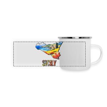 Aquarell Landkarte Sizilien - Panorama Emaille-Tasse - Weiß - Vorne