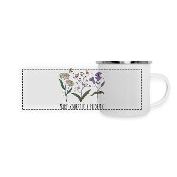 Vintage-Retro-Wildblumen Machen Sie sich selbst zur Priorität - Panorama Emaille-Tasse - Weiß - Vorne