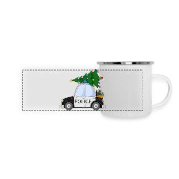 Voiture de Police Police Noël Noir Blanc - Mug panoramique émaillé - blanc - Devant