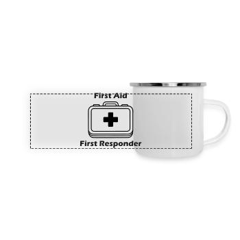 Medizinische Geräte - "Erste Hilfe, Ersthelfer" - Panorama Emaille-Tasse - Weiß - Vorne
