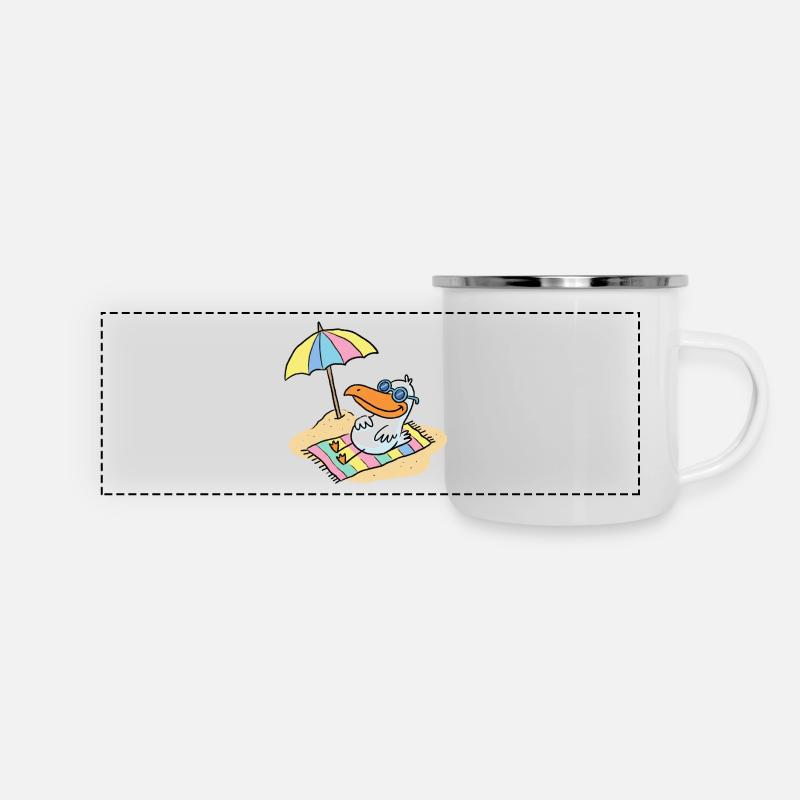 Oiseau du soleil sur la plage avec parasol - Mug panoramique émaillé - blanc