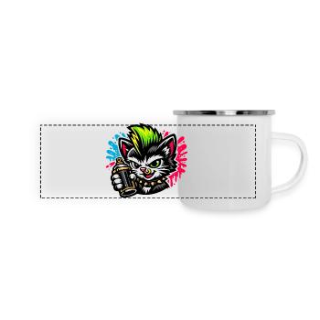 Graffiti Katze Sprühpunk - Panorama Emaille-Tasse - Weiß - Vorne