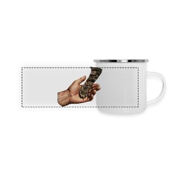 Motif patte de chat se tenant la main - Mug panoramique émaillé - blanc - Devant