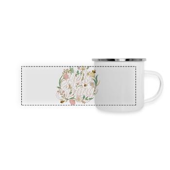 Bonjour Printemps – T-shirt Fleurs et Abeilles du Printemps - Mug panoramique émaillé - blanc - Devant