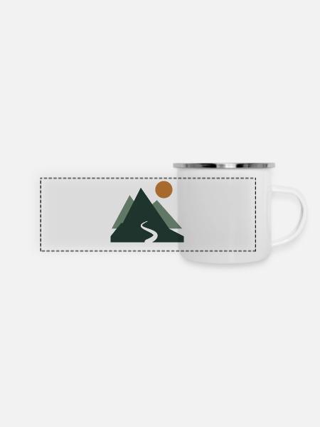 Berge und Sonne – Wanderweg - Panorama Emaille-Tasse - Weiß