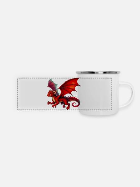 Drache - Panorama Emaille-Tasse - Weiß