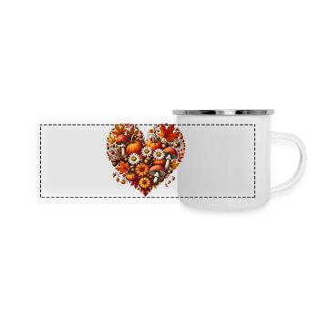 Heart, filled with pumpkins, mushrooms and autumn leaves - Panoramic Camper Mug - white - Front