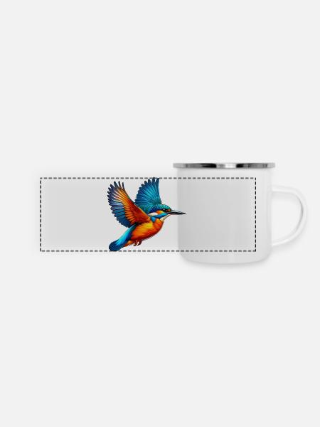 Eisvogel - Panorama Emaille-Tasse - Weiß