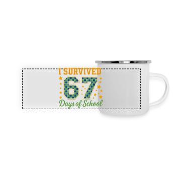 67 Tage Schule Überlebt - Panorama Emaille-Tasse - Weiß - Vorne