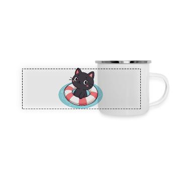 Chaton nageur sur bouée - Mug panoramique émaillé - blanc - Devant