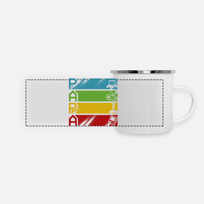 Retro Gamers Pixel Multicolor - Panorama Emaille-Tasse - Weiß