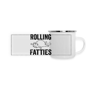 Rolling Fatties Katze Lustig Fett Kätzchen Katze Liebhaber - Panorama Emaille-Tasse - Weiß - Vorne