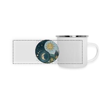 Yin Yang Sonne und Mond Himmlische Harmonie - Panorama Emaille-Tasse - Weiß - Vorne