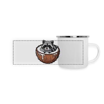 Süßer Waschbär Cartoon Palme Frucht Kokosnuss - Mug panoramique émaillé - blanc - Devant