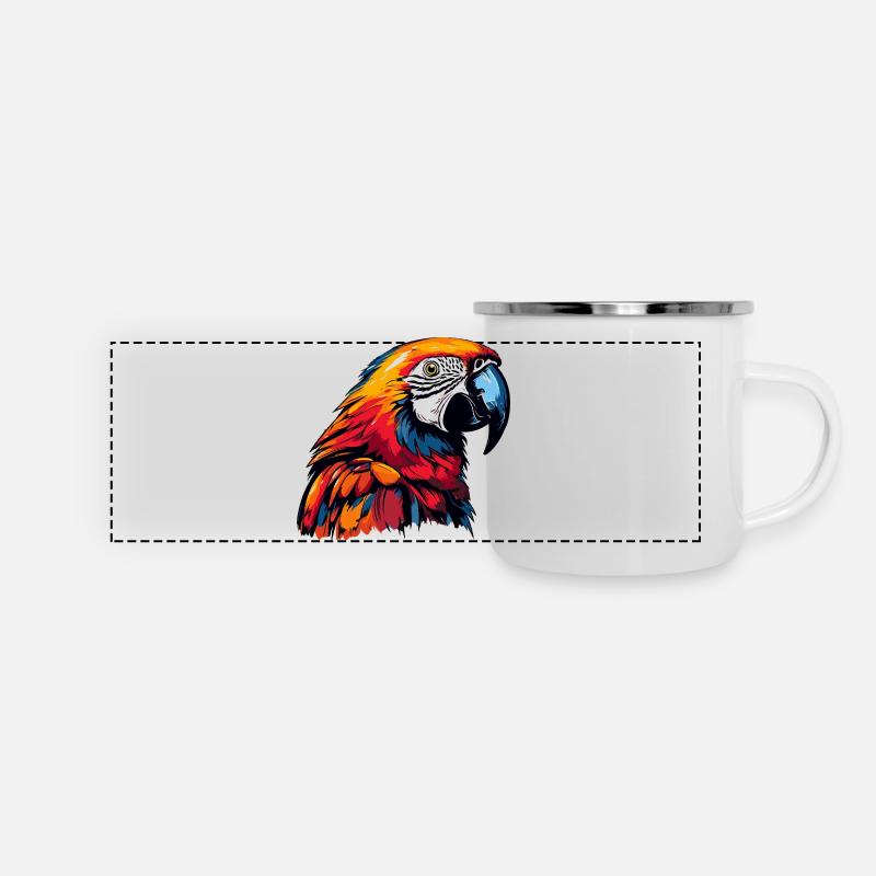 Papagei Tier Comic - Panorama Emaille-Tasse - Weiß