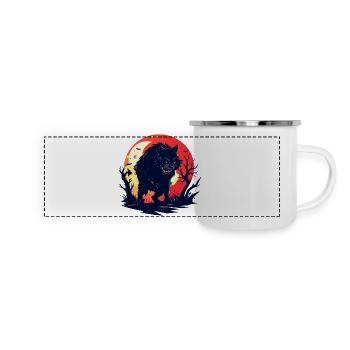 evil moon wolf werewolf in gloomy moonlight - Panoramic Camper Mug - white - Front
