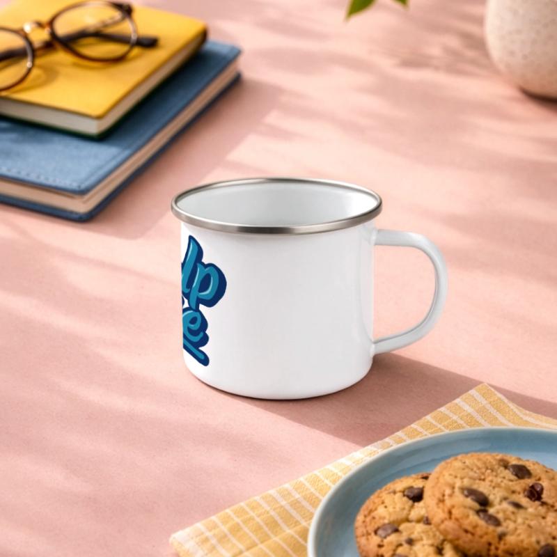 Help Me Blue Script Logo Mug panoramique émaillé
