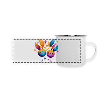 Bunte Fruchtfreunde mit Blätterreben - Panorama Emaille-Tasse - Weiß - Vorne