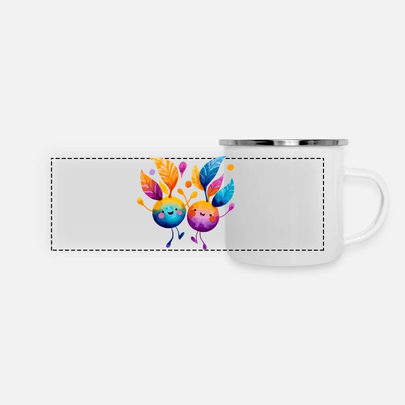 Des amis fruités colorés avec des vignes à feuilles - Mug panoramique émaillé - blanc