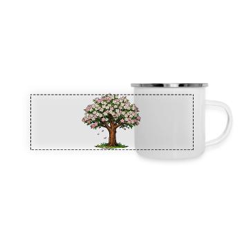 Arbre fleuri aux fleurs roses et blanches - Mug panoramique émaillé - blanc - Devant