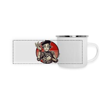 Pantomime de robots rétro avec béret dans le style de la bande dessinée - Mug panoramique émaillé - blanc - Devant
