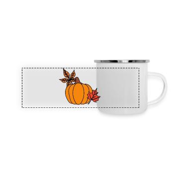 Herbstlicher Kürbis mit Blättern – Cozy Vibes - Panorama Emaille-Tasse - Weiß - Vorne
