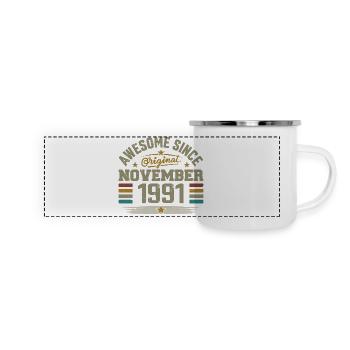 Novembre 1991 Cadeau Anniversaire | November 1991 - Mug panoramique émaillé - blanc - Devant