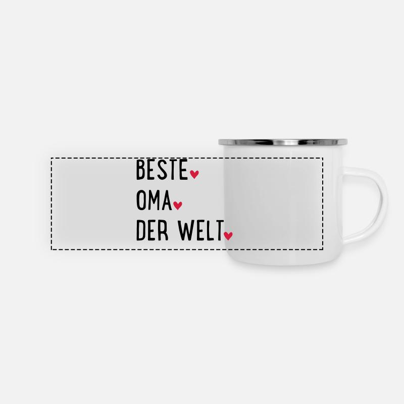 Beste Oma - Panorama Emaille-Tasse - Weiß