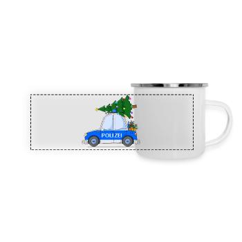 Polizeiauto Weihnachten - Panorama Emaille-Tasse - Weiß - Vorne