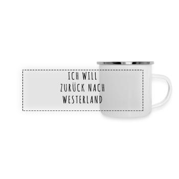 ich will zurueck nach westerland - Panorama Emaille-Tasse - Weiß - Vorne