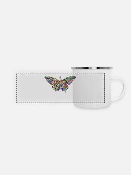 Schmetterling Mosaik - Panorama Emaille-Tasse - Weiß