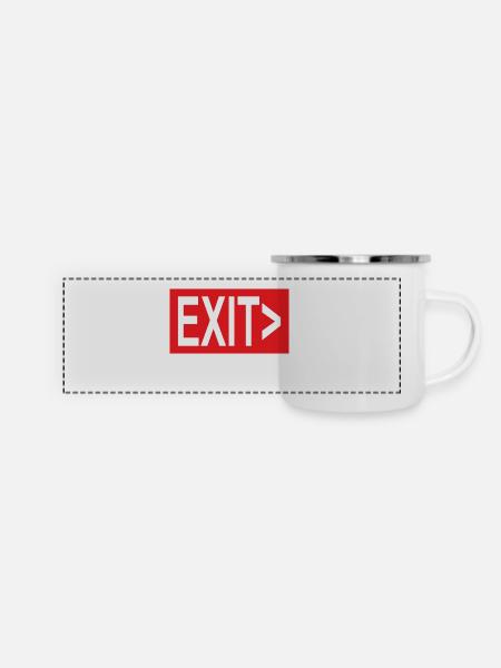 Exit / Ausgang / Notausgang - Panorama Emaille-Tasse - Weiß