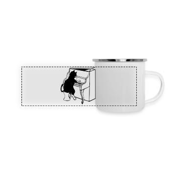Katze Klavier Musik - Panorama Emaille-Tasse - Weiß - Vorne