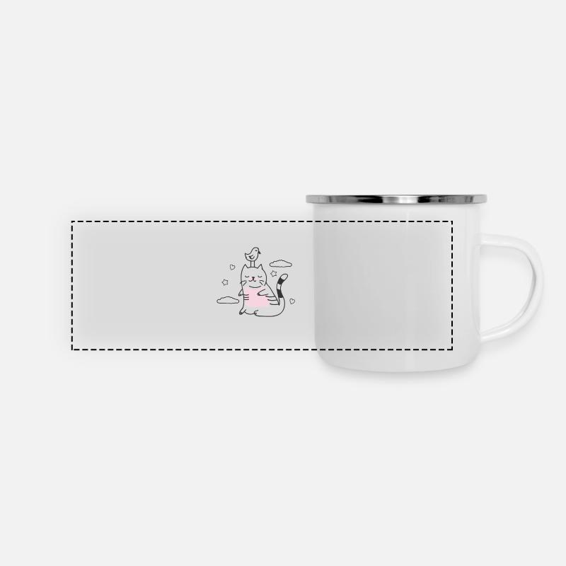 oiseau dans le chat - Mug panoramique émaillé - blanc