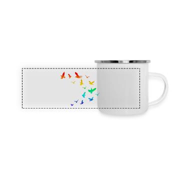 Vogelschwarm Vögel Regenbogen - Panorama Emaille-Tasse - Weiß - Vorne