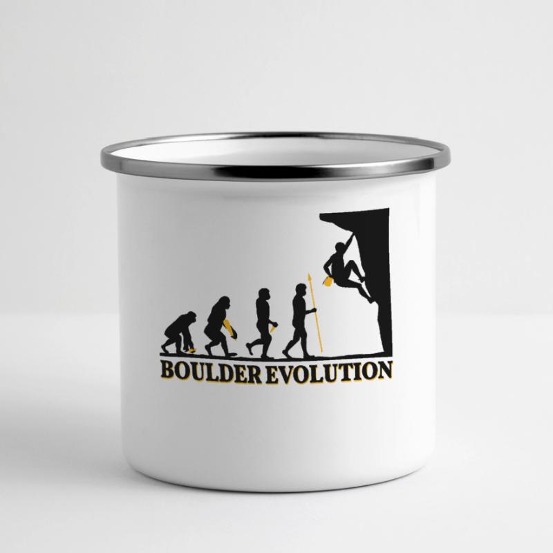 Boulder Evolution Klettern Bergsteigen Spruch Panorama Emaille-Tasse