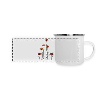 Mohnblumen Silhouette Design - Panorama Emaille-Tasse - Weiß - Vorne