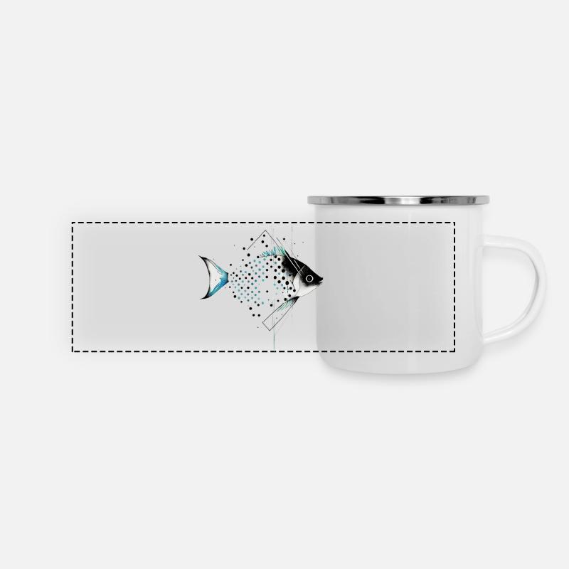 Poisson géométrique avec une teinte bleue - Mug panoramique émaillé - blanc