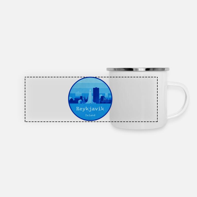 Reykjavík Skyline Blau Rundlogo - Panorama Emaille-Tasse - Weiß
