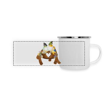 Motif de costume traditionnel amusant - Oiseaux avec chapeau de costumes traditionnels - Mug panoramique émaillé - blanc - Devant
