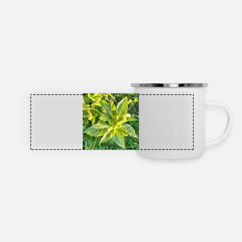 Just green Happiness / Amarant - Panorama Emaille-Tasse - Weiß