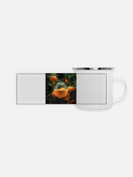 Juicy Orange mit Glaseffekt - Panorama Emaille-Tasse - Weiß