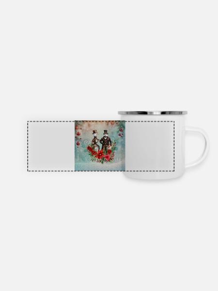Steampunk Schneemann - Panorama Emaille-Tasse - Weiß
