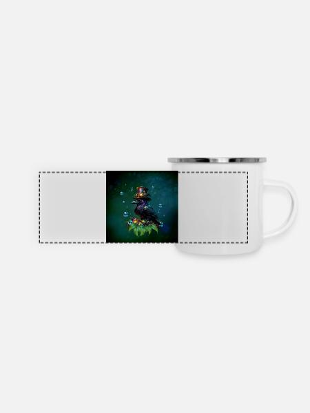 Fantastischer Steampunk-Rabe - Panorama Emaille-Tasse - Weiß